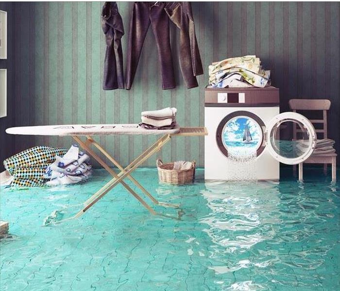 Laundry room filled with water.